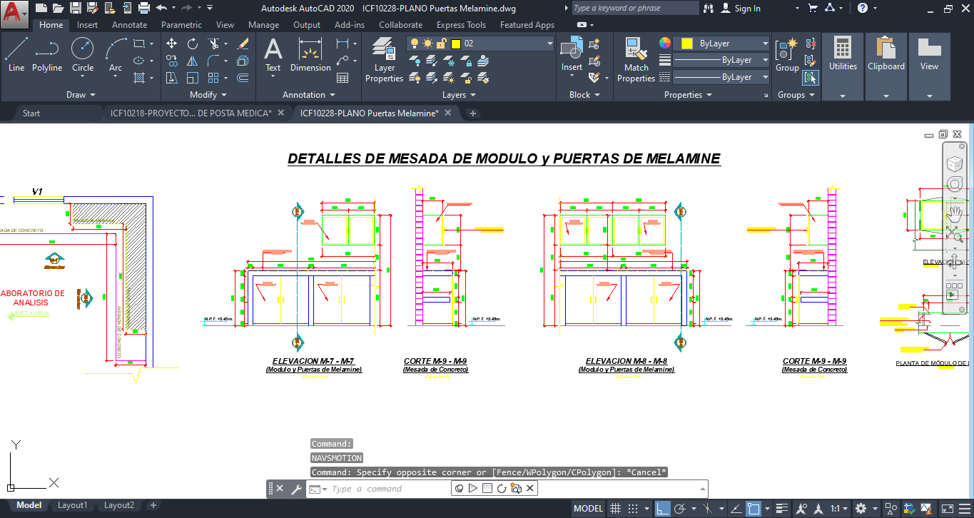 Plano Detalle de Mesa de Concreto y Puerta de Melamina (DWG)