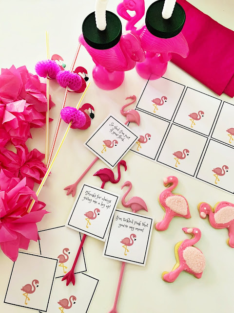 Flamingo party in a box with free pun printables @michellepaigeblogs.com