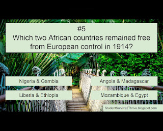 Which two African countries remained free from European control in 1914? Answer choices include: Nigeria & Gambia, Angola & Madagascar, Liberia & Ethiopia, Mozambique & Egypt