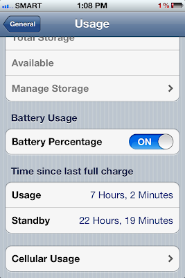 iPhone 4S Battery Usage Statistics screen shot.