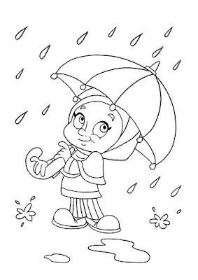 Dibujo de niña bajo la lluvia para colorear