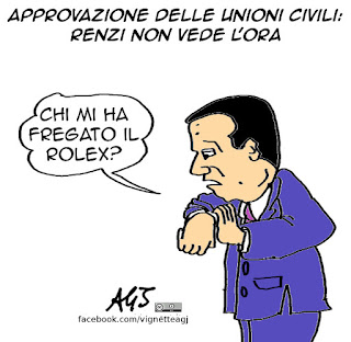 Unioni civili, rolex, renzi, vignetta satira