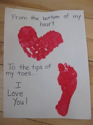 For little kids with not much money, they can make a simple pictures with handprints and footprints like this one. 
