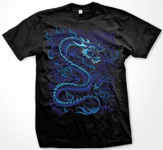 Blue Dragon T-Shirt, Liquid Blue Asian Dragon Fantasy Oversized Designs (Many Colors)
