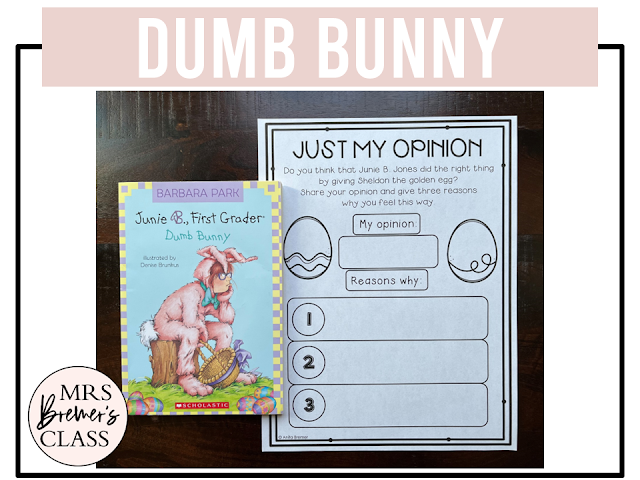 Junie B Jones Dumb Bunny book activities unit with literacy printables, reading companion activities, and lesson ideas for Easter in First Grade and Second Grade