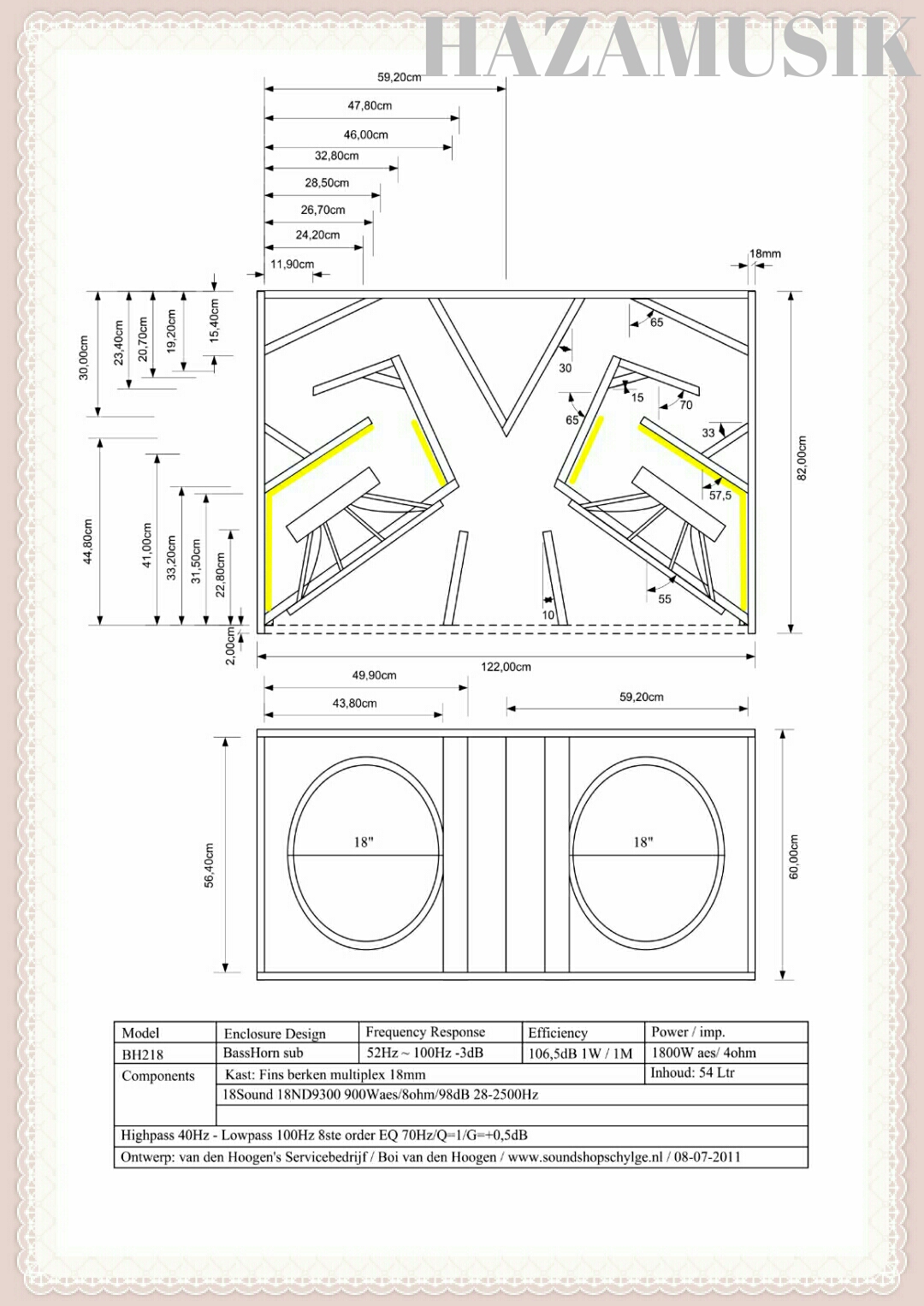 Skema Box Speaker Subwoofer 18x2 Lapangan Suara Jauh BH218 HAZAMUSIK