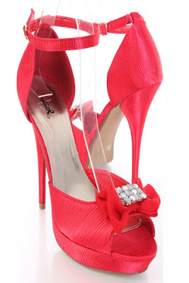 Red Satin Peep Toe Bow Vamp Platform Heels