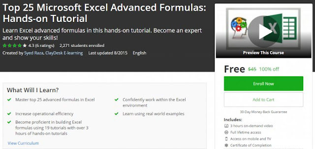 [100% Off] Top 25 Microsoft Excel Advanced Formulas: Hands-on Tutorial| Worth 45$