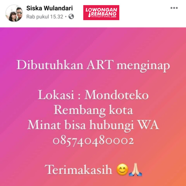 Lowongan Kerja ART Mondoteko Rembang