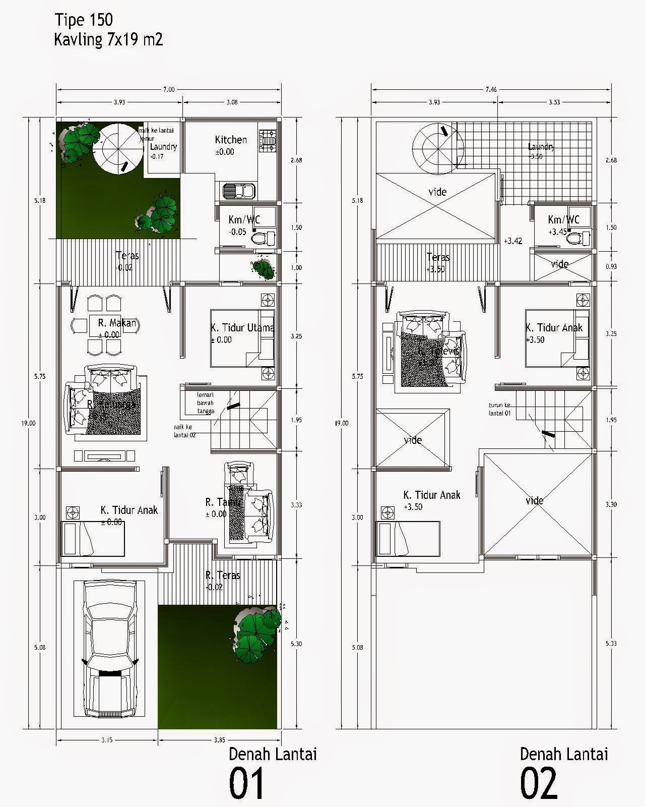 Denah rumah minimalis 2 lantai type 150