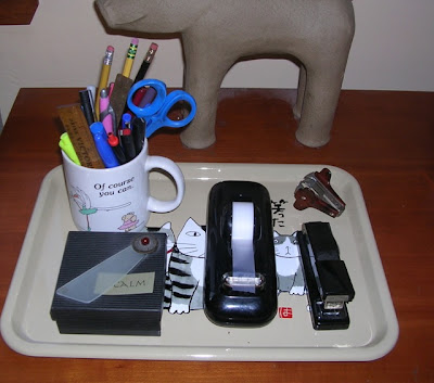 tray with cats, in use in Jeri Dansky's home office