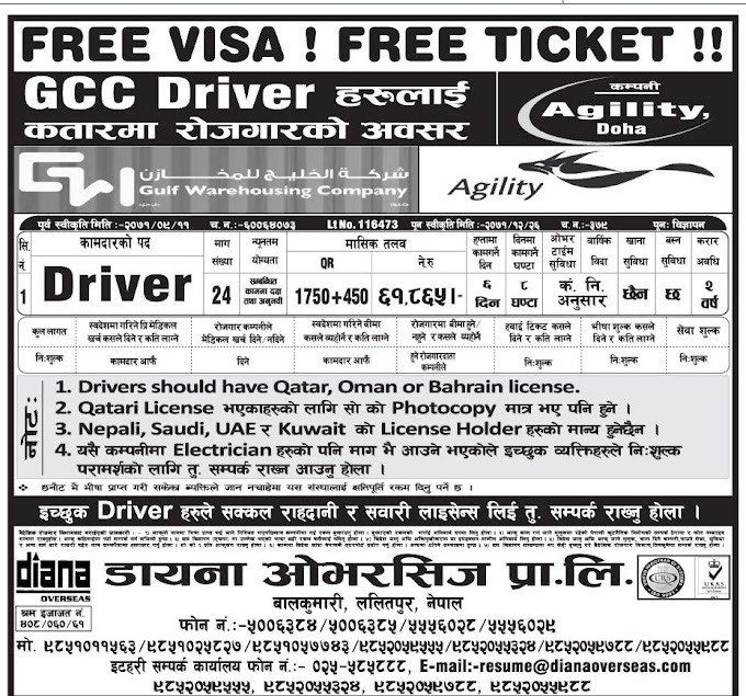 FREE VISA ! FREE TICKET ! Job vacancy in Qatar for GCC Driver, Salary Rs 61,865