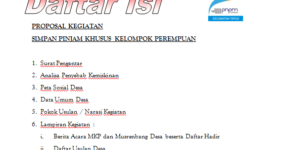 Contoh Daftar Isi Proposal