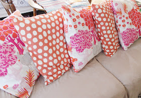 DIY, couch, makeover, home, decor, interior design, textiles, style, pillows, pink, orange