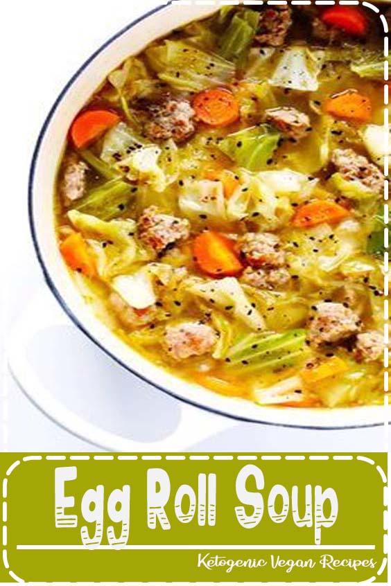 This Egg Roll Soup recipe is SO tasty!! It's basically an Asian cabbage soup, simmered with zesty sausage, carrots, sesame and ginger, and topped with crispy wonton strips if desired. It's the perfect easy dinner recipe. This Egg Roll Soup recipe is SO tasty!! It's basically an Asian cabbage soup, simmered with zesty sausage, carrots, sesame and ginger, and topped with crispy wonton strips if desired. It's the perfect easy dinner recipe.