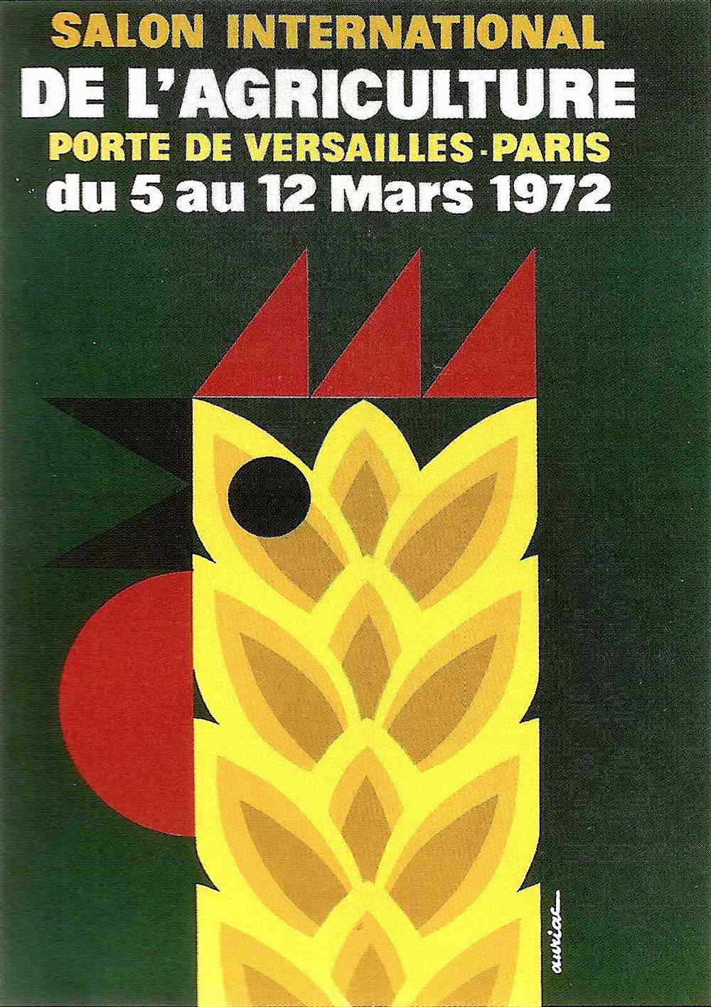 Salon International Versailles, a 1972 poster showing a rooster made of wheat