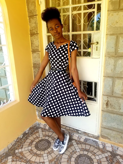 How To Wear A Polka Dots Dress With Slip-Ons