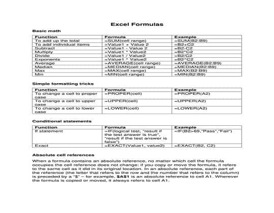 Excel Formula List Free PDF Download in Hindi