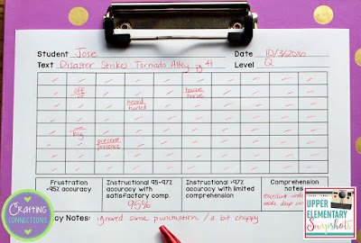 FREE Recording Sheet you can use to assess your upper elementary students' reading accuracy, fluency, and comprehension. What a great addition to your reading binder.