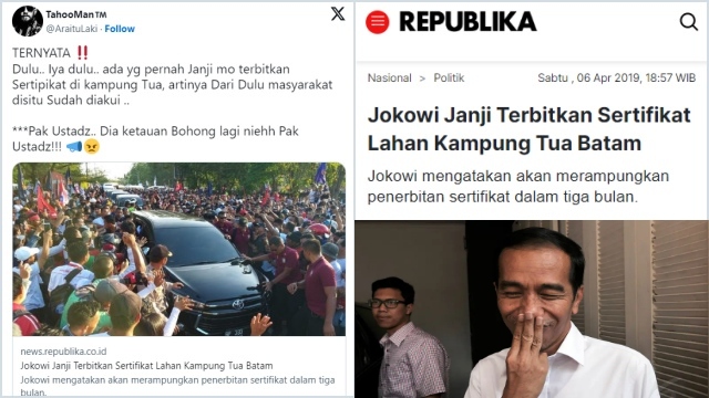Ternyata Jokowi Pernah Janji Terbitkan Sertifikat Lahan Kampung Tua Batam Waktu Nyapres 2019