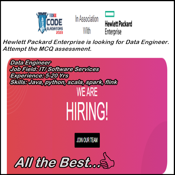 Hewlett Packard Enterprise is looking for Data Engineer. Attempt the MCQ assessment.