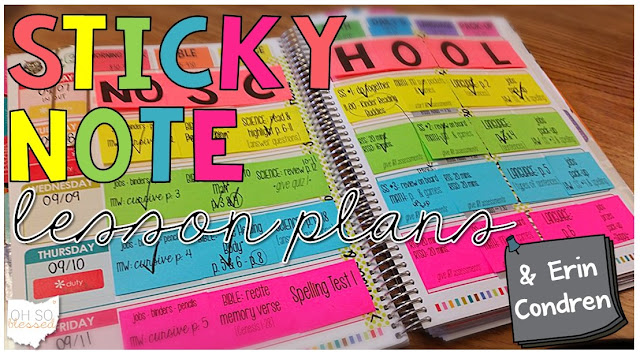 Lesson planning with post-it notes in the Erin Condren Teacher Planner