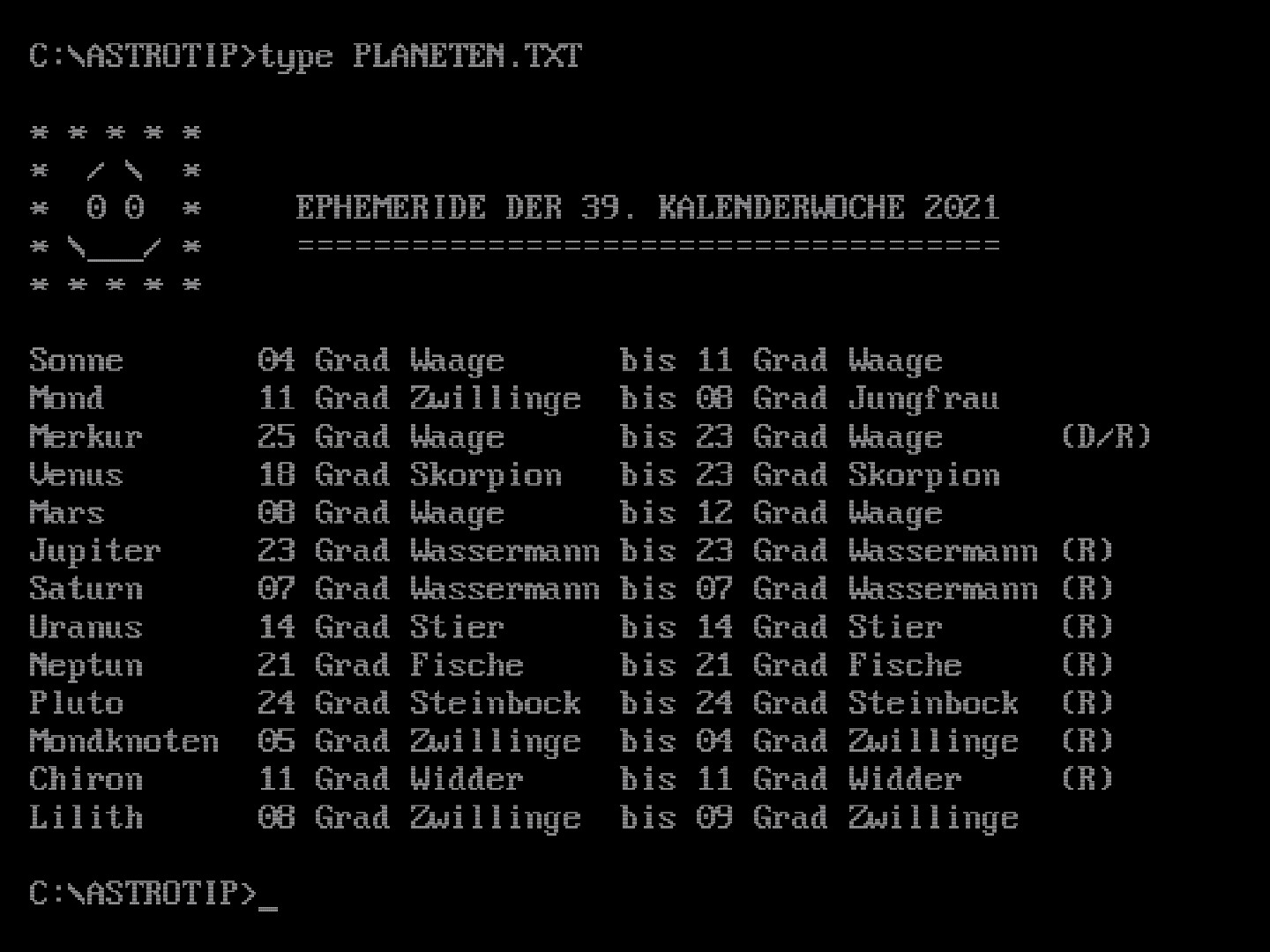 Planetenstände für diese Kalenderwoche