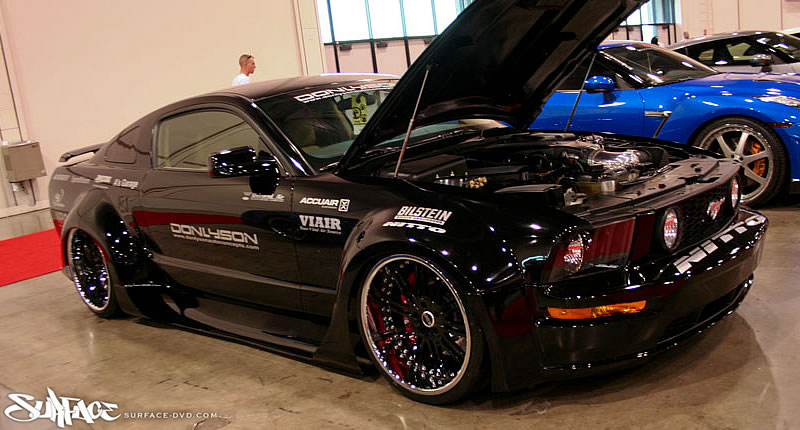 Bagged Murdered Out Widebody Mustang