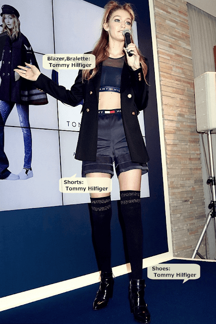 ジジ・ハディッド　Tommy Hilfiger ブレザー,ショートパンツ,ブーツ