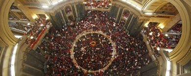 Protesters crowd Wisconsin Capitol