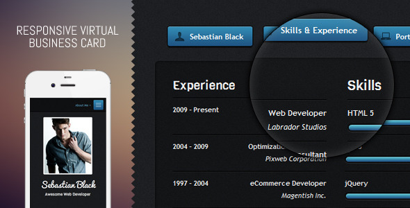 Dark UI - Responsive Virtual Business Card - Virtual Business Card Personal