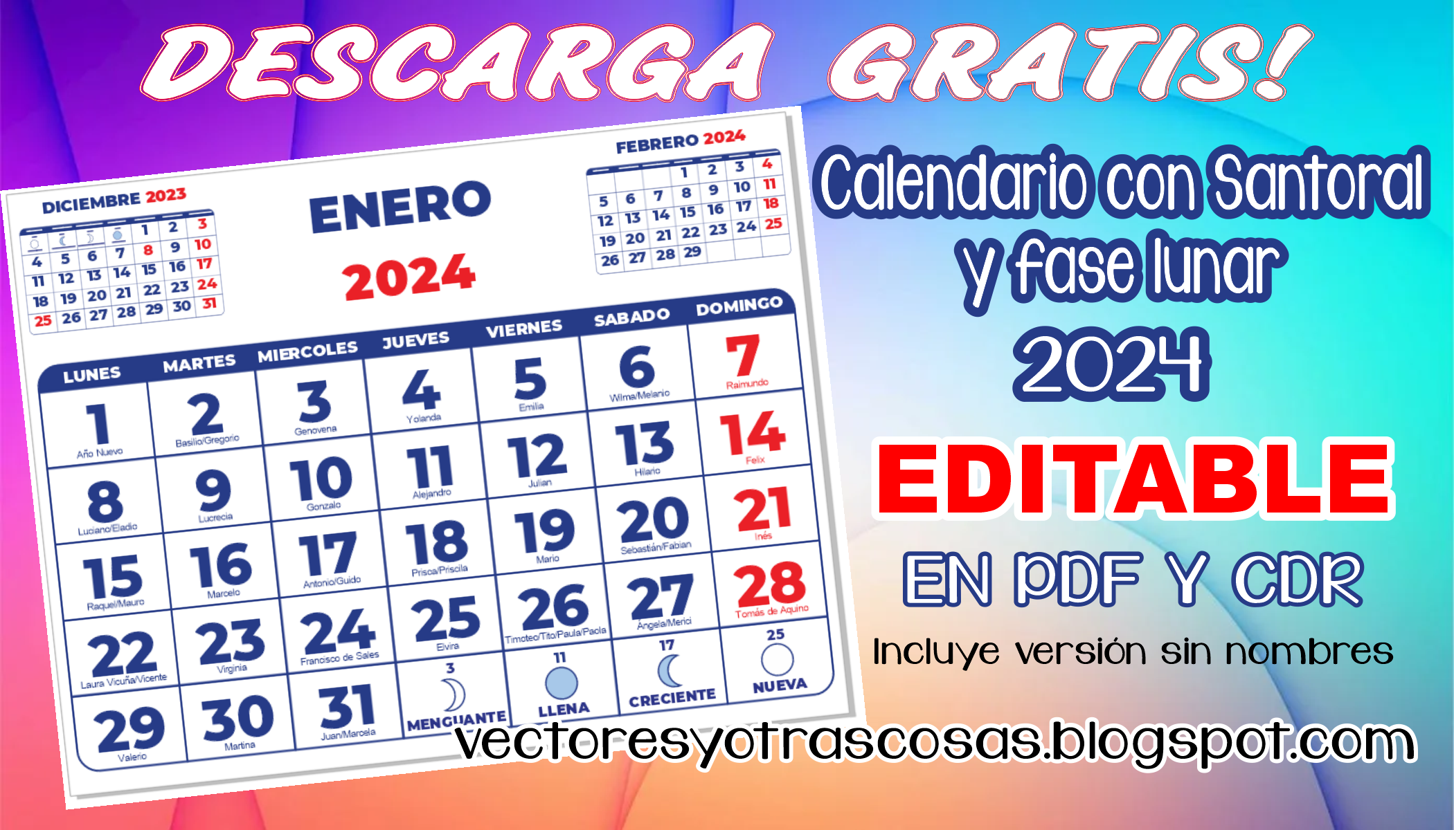 Calendario 2024 Santoral Y Fase Lunar