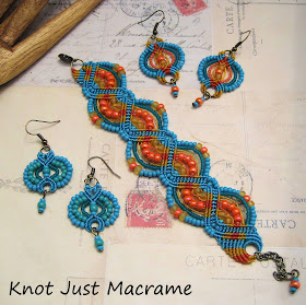Beaded macrame jewelry by Sherri Stokey - earrings and bracelet