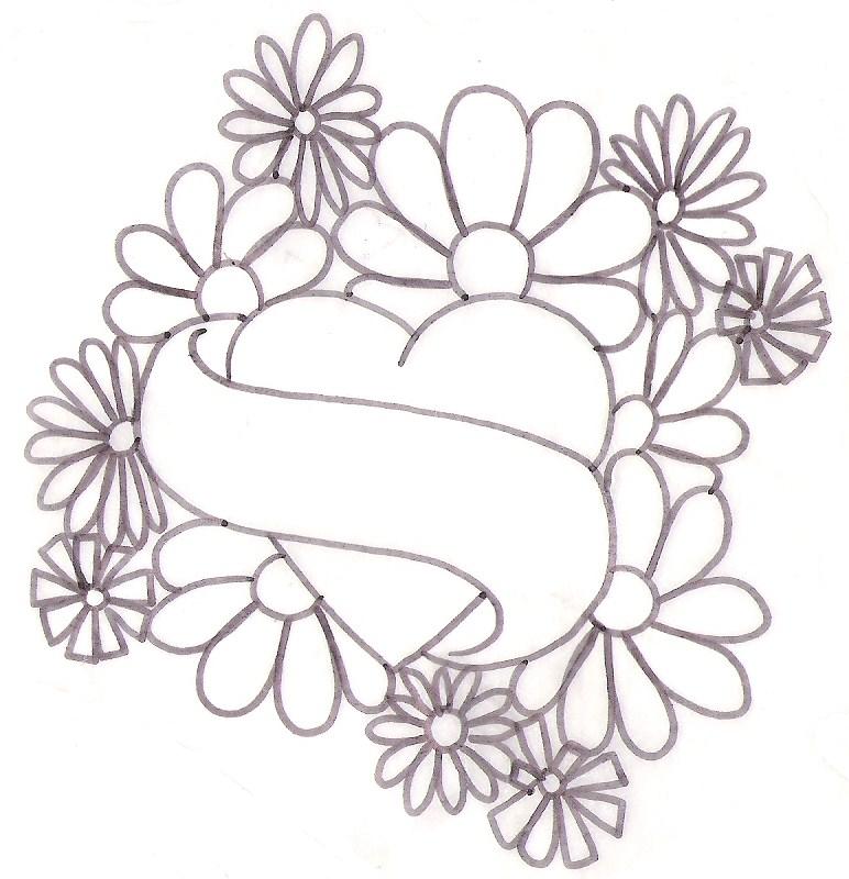 This heartand flowers design has a banner on which the names of my husband 