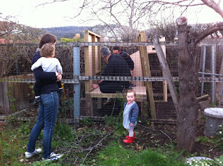 Sofia loved being in the half built chook house. Chiara appeared 