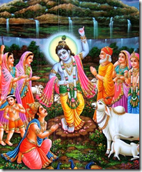 [Krishna lifting Govardhana Hill]