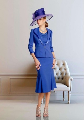 Satin Jewel A-Line Tea-Length Mother Of The Bride Dress with Matching Jacket