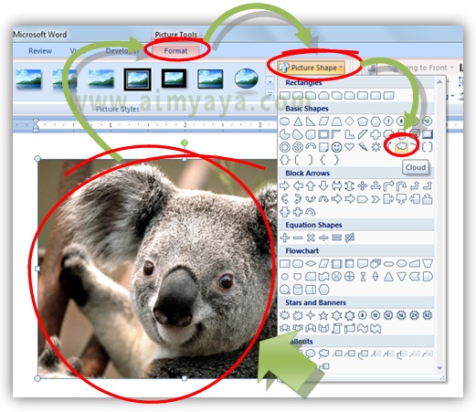  Gambar: Cara crop (memotong) gambar menjadi cloud (awan) di Microsoft Word