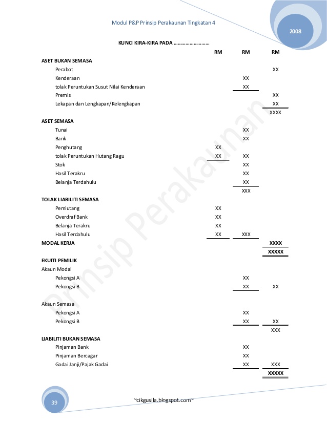 PRINSIP PERAKAUNAN SPM: format kunci kira-kira