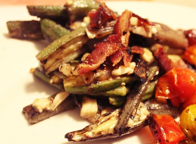 Time for a new method (Charred Okra with Bacon Vinaigrette)