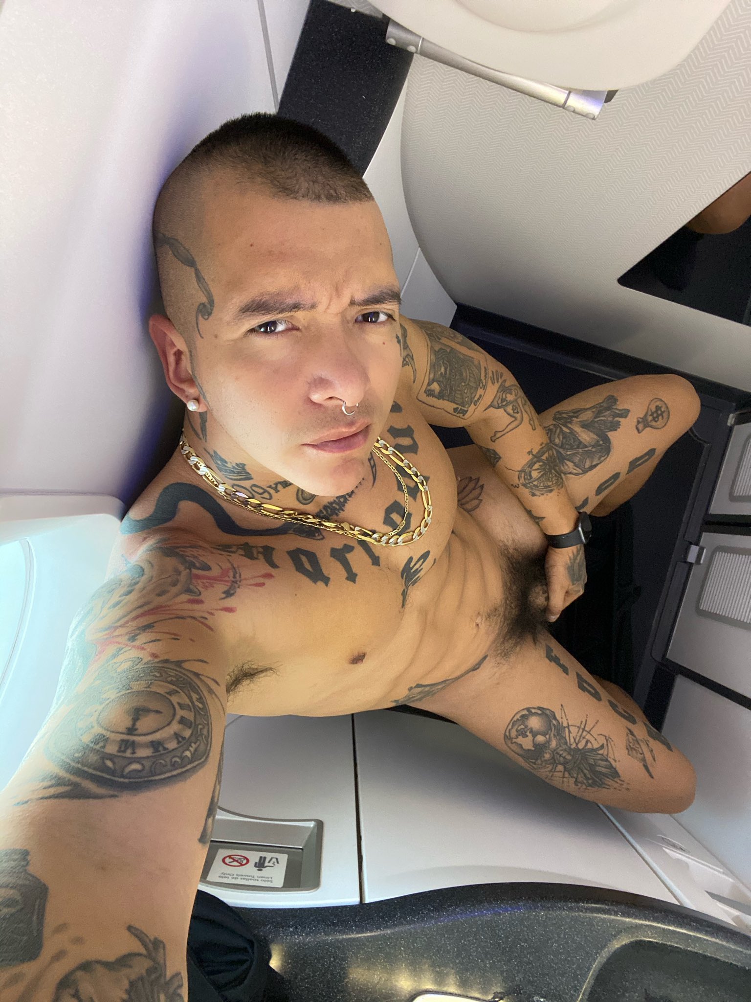 desnudo en el baño del avión