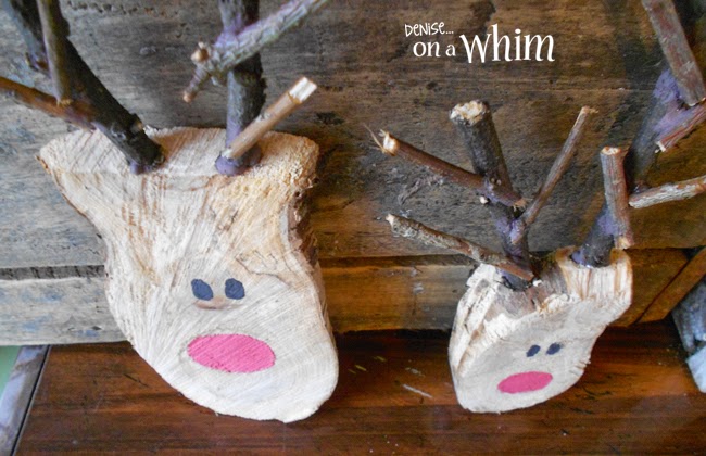 Rustic Reindeer Made from Log Slices and Twigs via Denise on a Whim