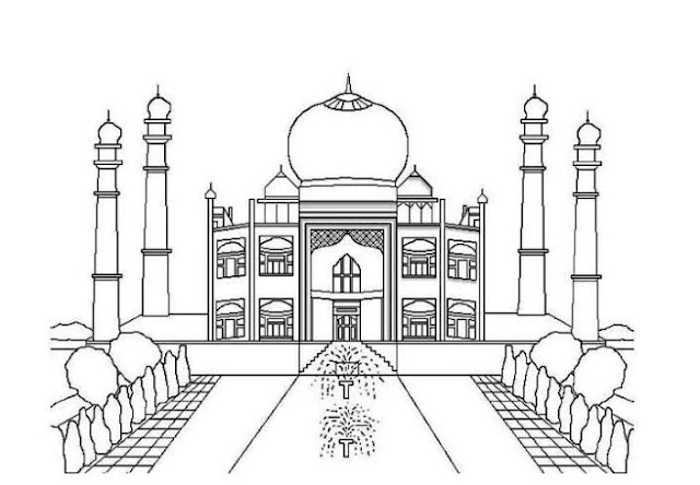 Sketsa gambar mewarnai masjid sederhana