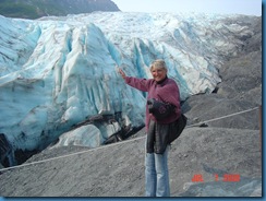 Kathy holding up the glacier