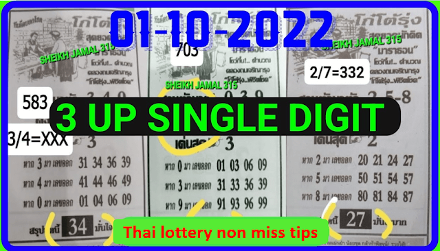 Thailand lottery 3up single non miss tips 1-10-2022-Thai lottery 100% sure number 1/10/2022