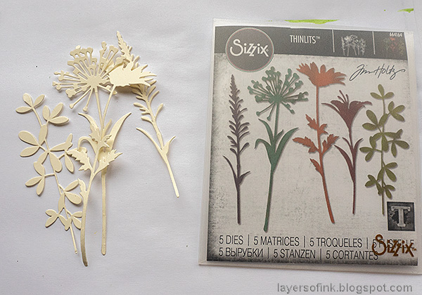 Layers of ink - Embossed Card Tutorial by Anna-Karin Evaldsson. Die cut Wildflower Stems 2.