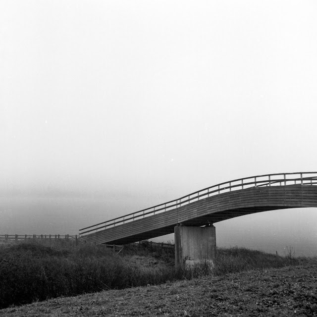 A footbridge going over the road on the South Downs Way trail