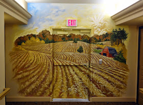 murals in memory care facilities, portland oregon muralist, farm mural, wheat fields mural