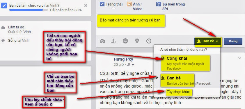 Bảo mật Status trên facebook