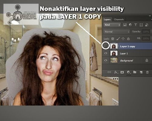 Nonaktifkan Layer Visibility Pada Layer 1 Copy Teknik Seleksi Rambut Di Photoshop Menggunakan Blend Mode
